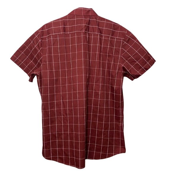 Muse Fath Mens Shirt XL Burgundy Short Sleeve Checkered 100% Cotton - Picture 2 of 4